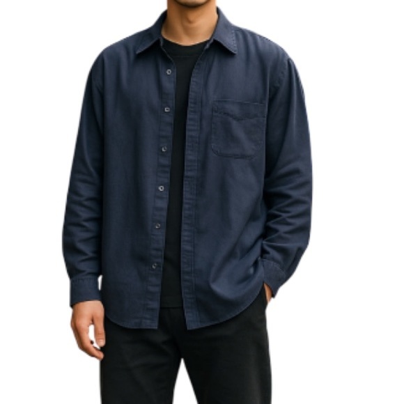 VINTAGE 90s Retreat Men’s Navy Blue Chamois  Microfibre Boxy Shirt Size M 15.5 - Picture 1 of 13